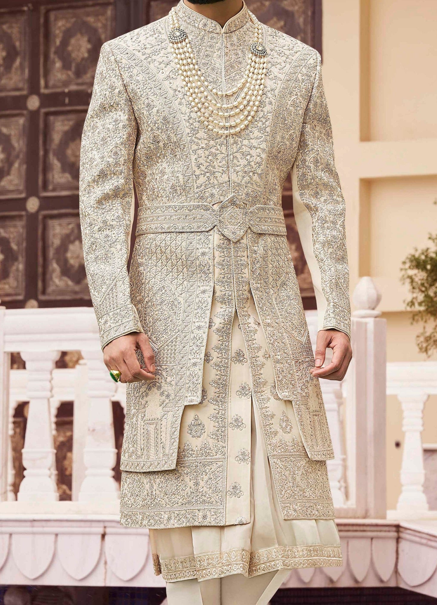 White / Tusser Sherwani