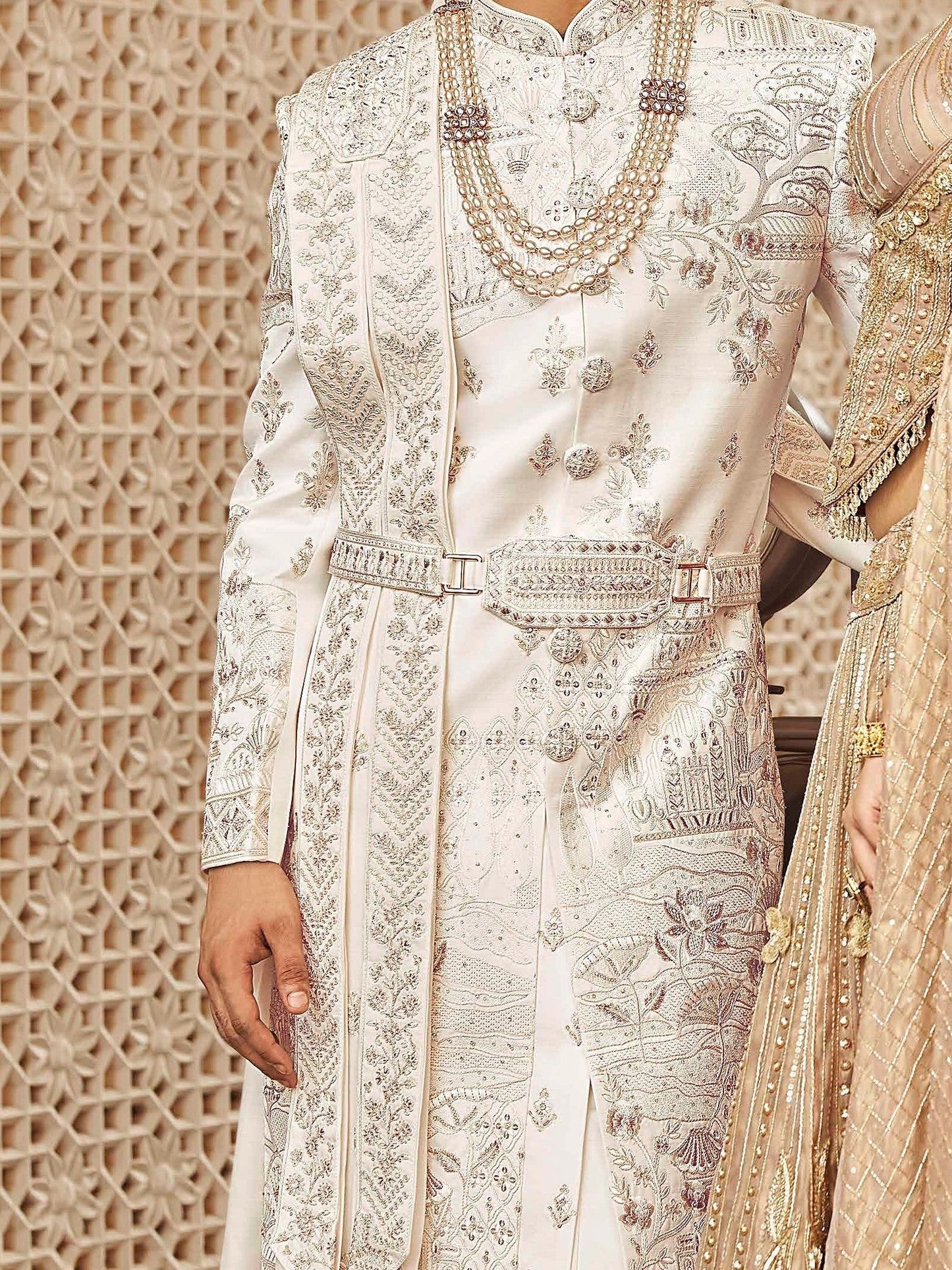 White / Rose Gold Sherwani
