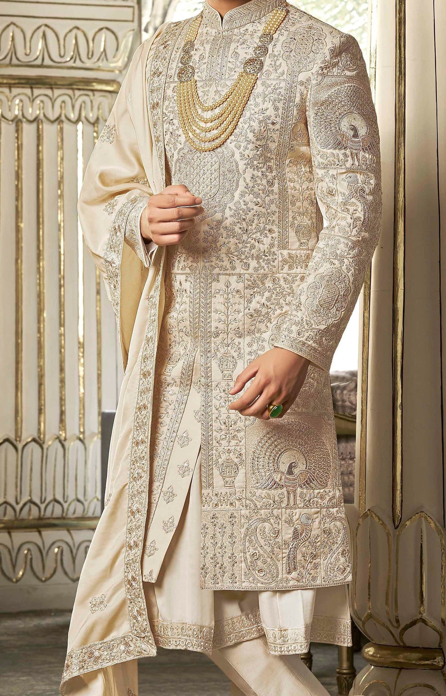 Warm White / Tusser Sherwani