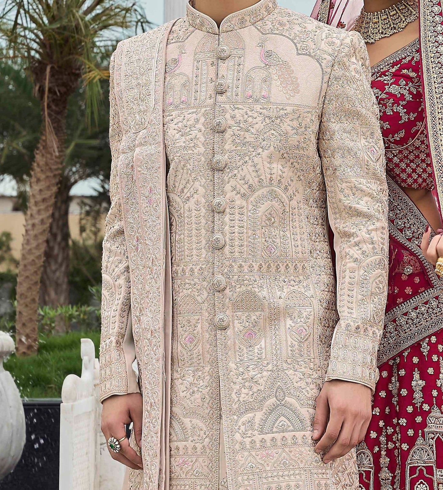 White / Rose Gold Sherwani