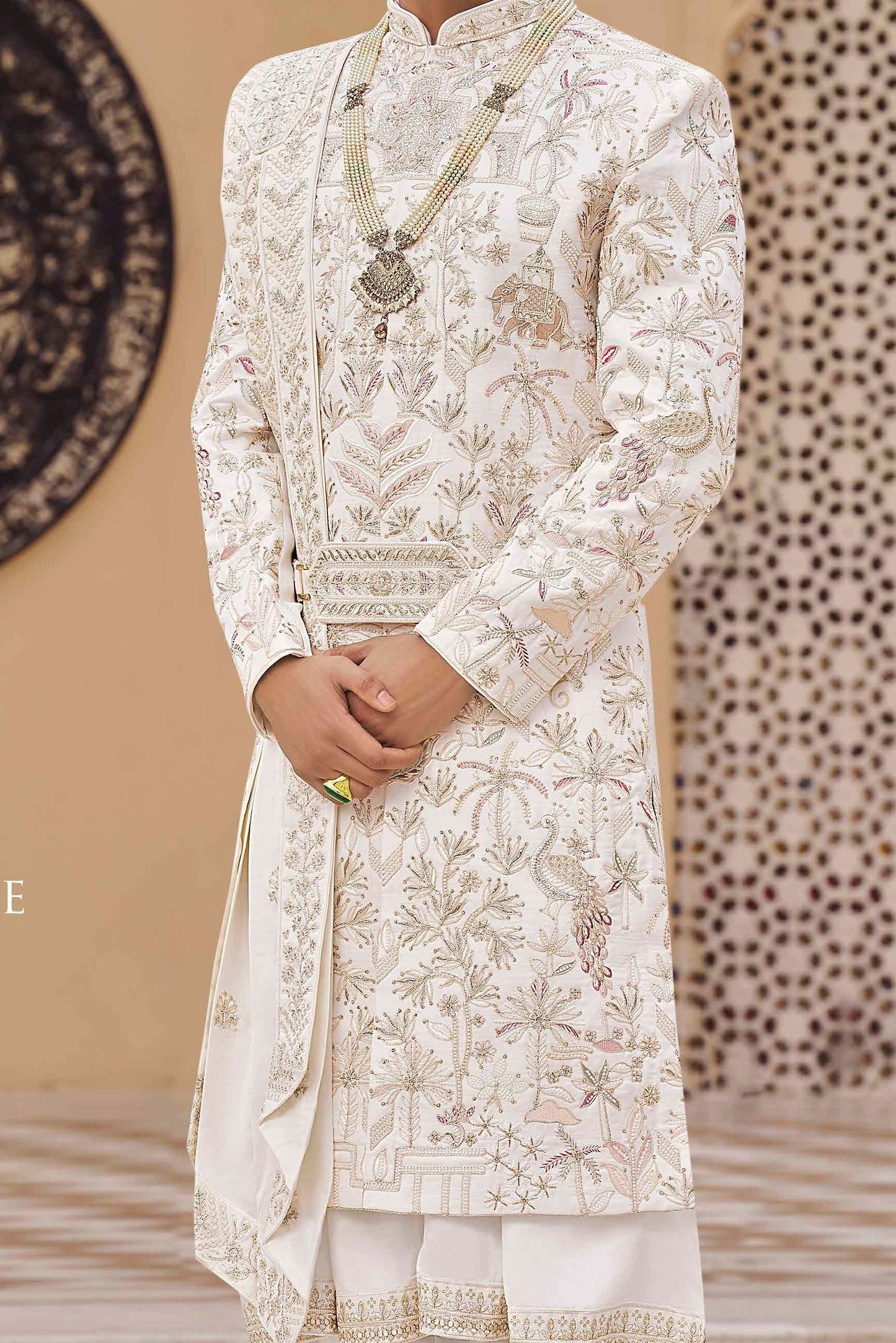 White / Rose Gold Sherwani