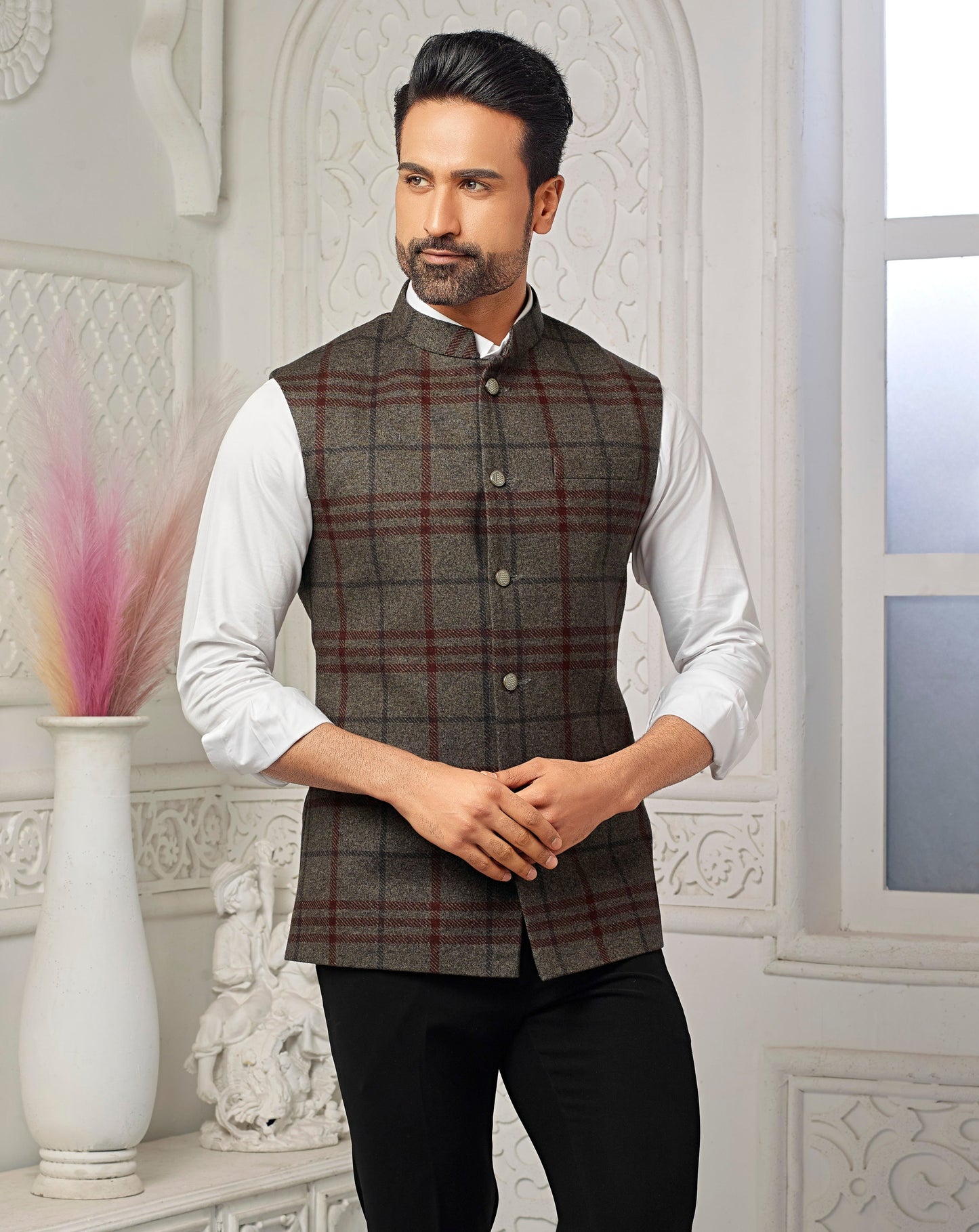 Maroon & Cream checks blazer