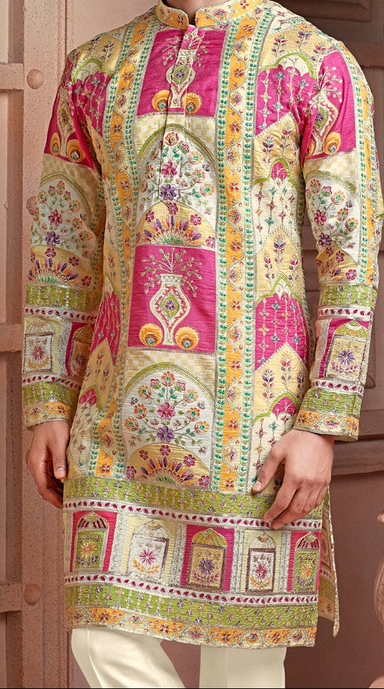 Rust colour Natural soft silk kurta set with golden Zari & corded embroidery