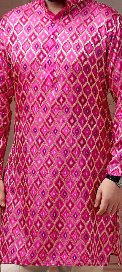 Rani Natural soft silk kurta set with golden embroidery