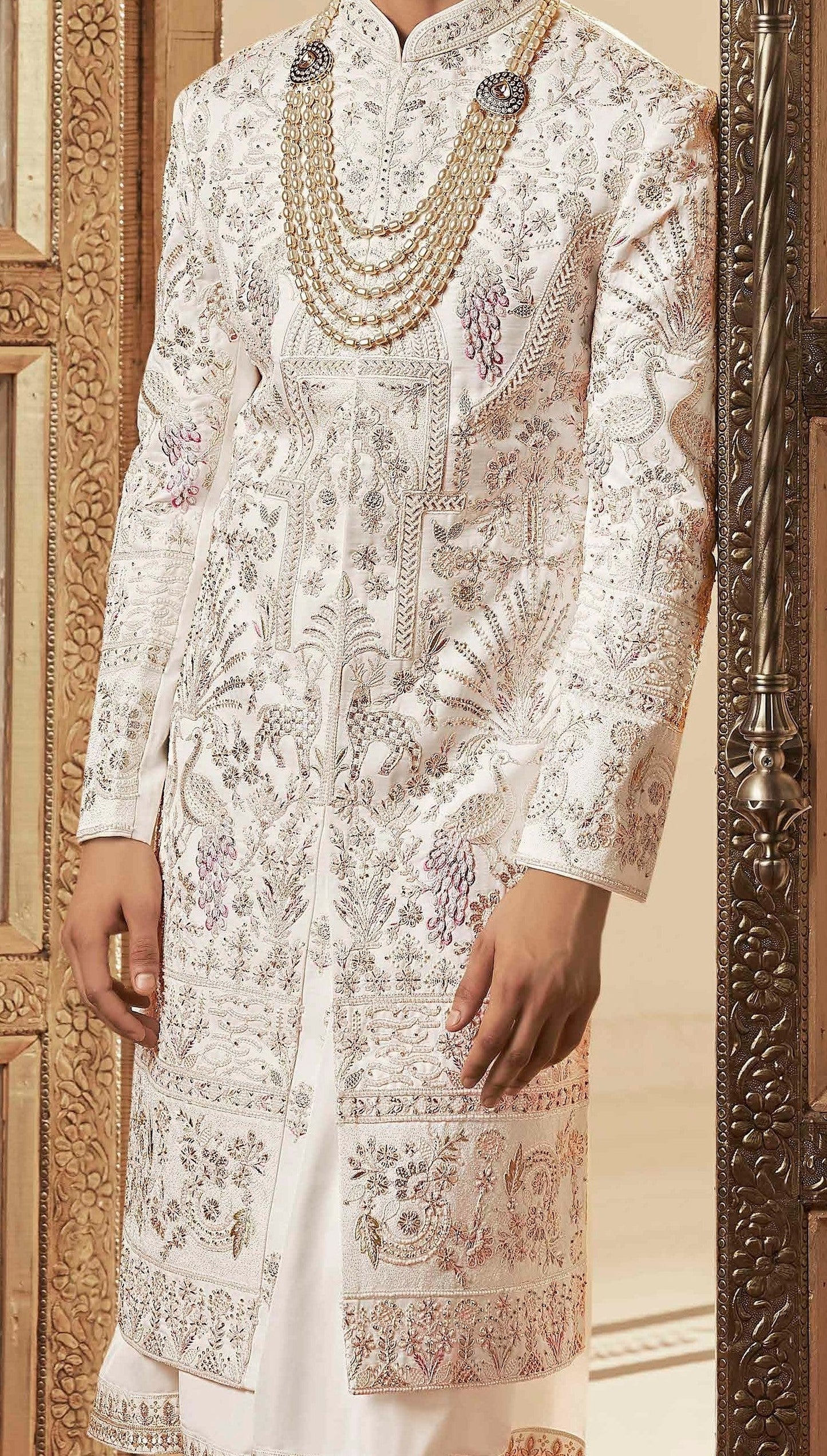 White / Rose Gold Sherwani