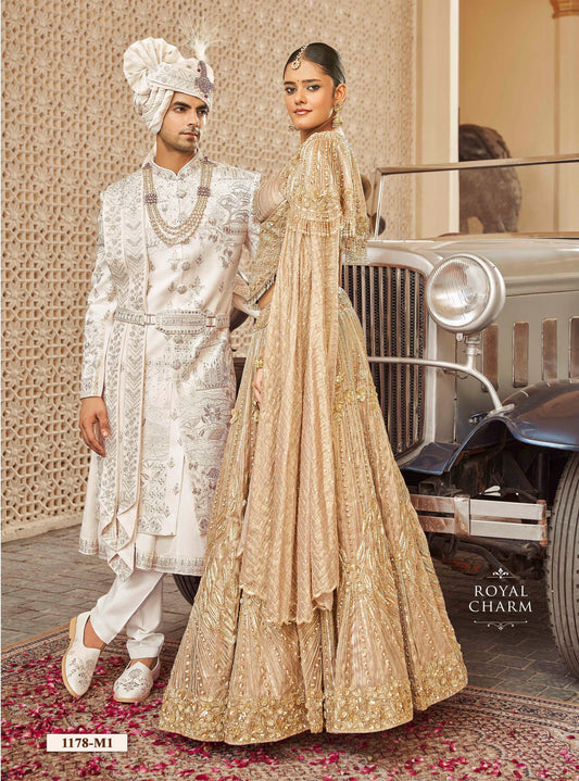 White / Rose Gold Sherwani