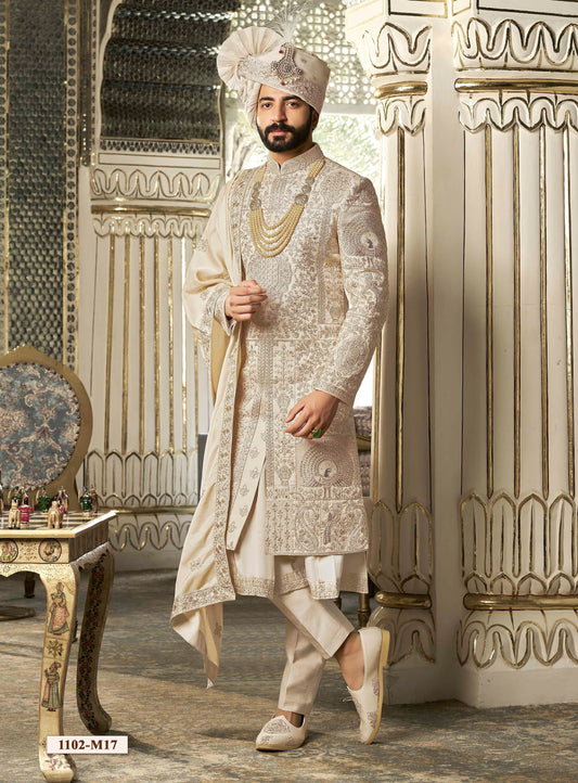 Warm White / Tusser Sherwani