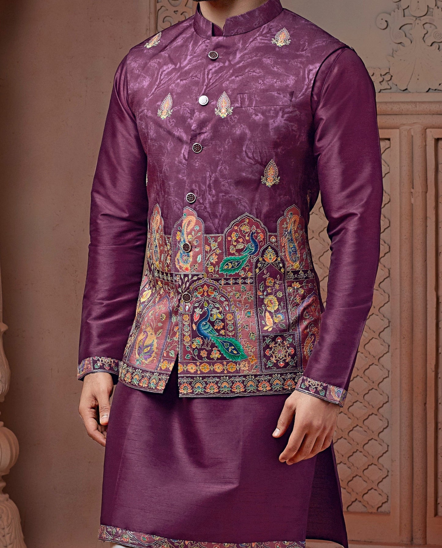 Lovender colour Natural soft silk Daman Koti with golden Zari  & corded embroidery and Plain Kurta set