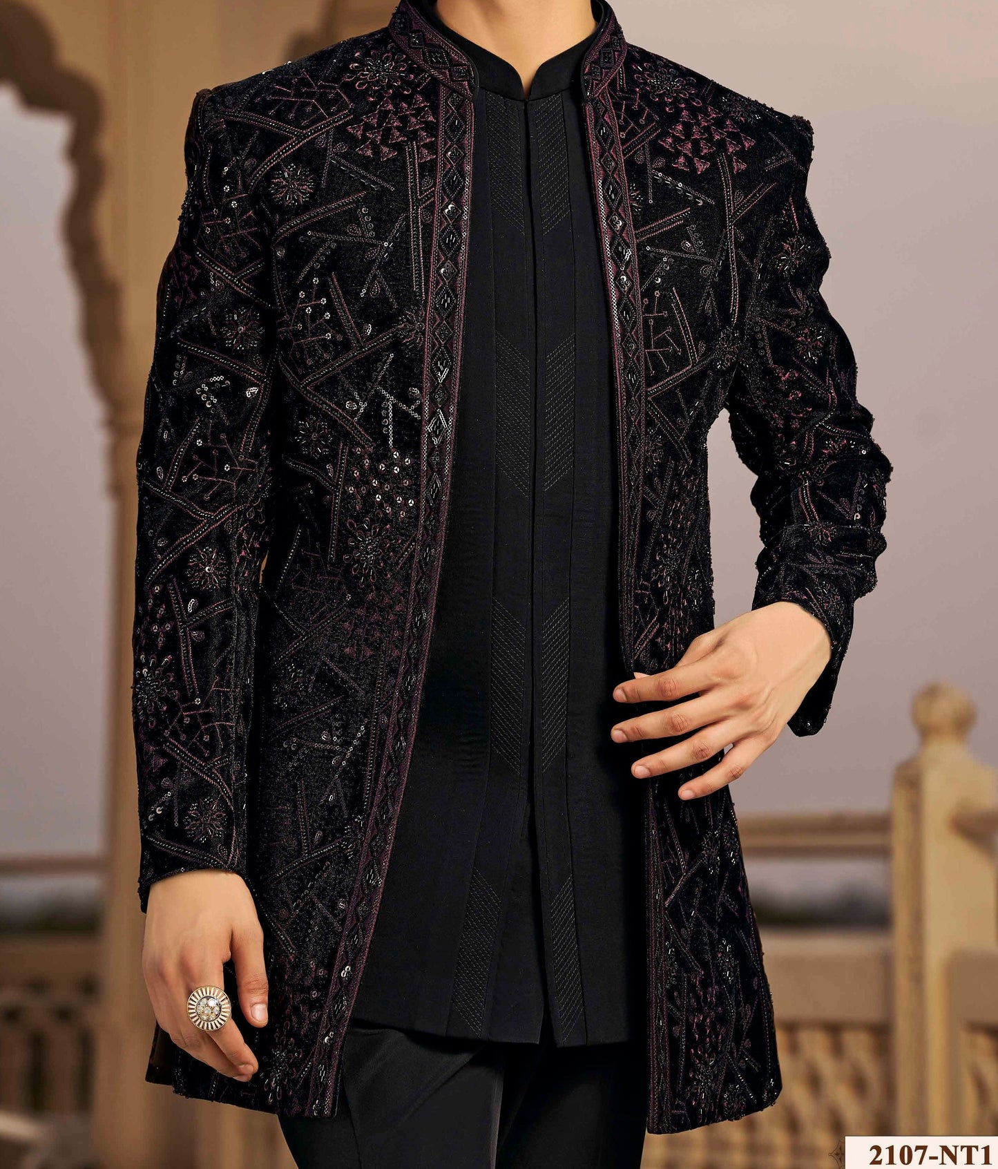 Navy Blue indowestern