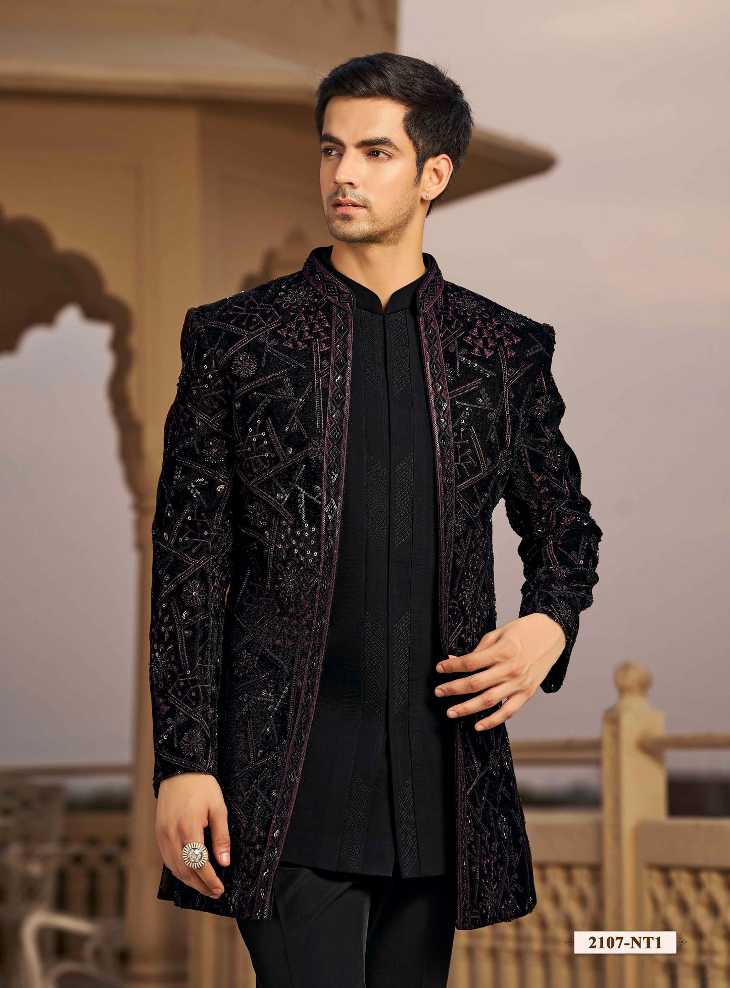 Navy Blue indowestern