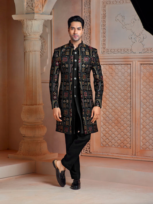 Black Indo western with multi colour work