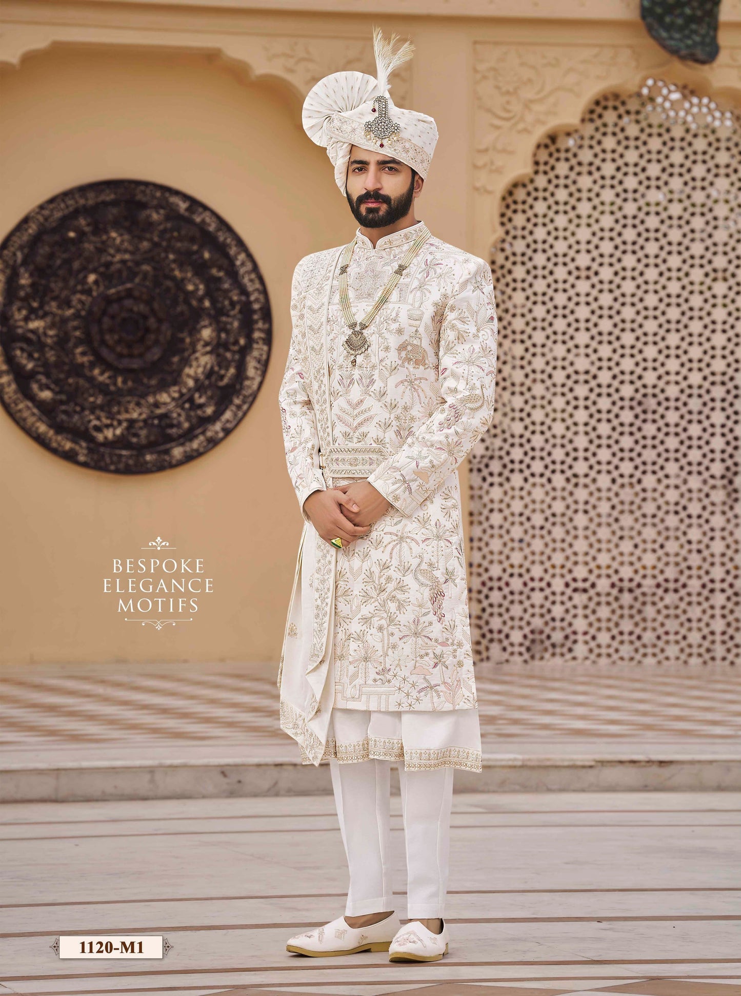 White / Rose Gold Sherwani