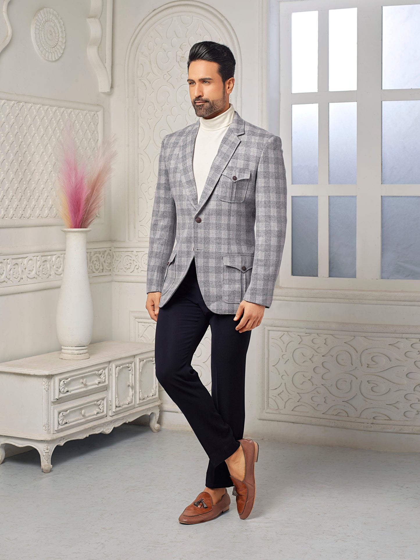 Light Grey Checkered Blazer