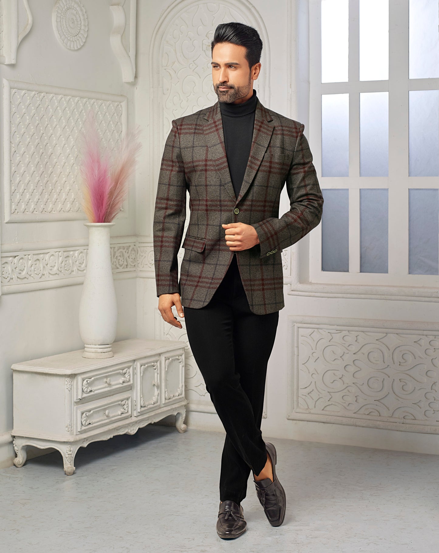 Maroon & Cream checks blazer