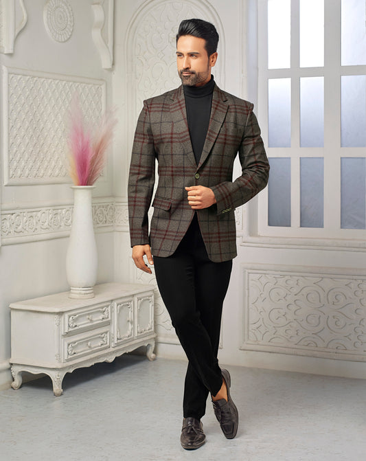 Maroon & Cream checks blazer