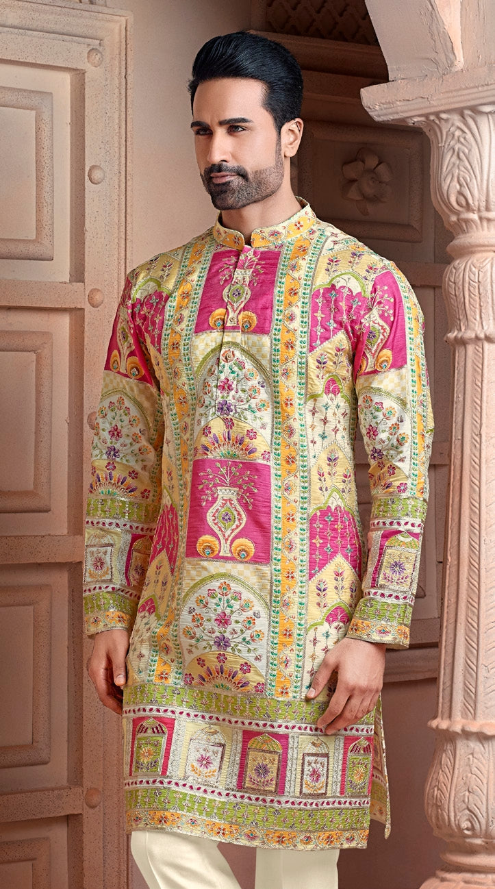 Rust colour Natural soft silk kurta set with golden Zari & corded embroidery