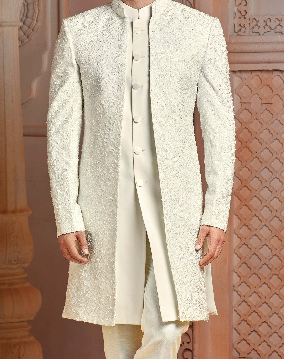 Cream beads work indo western