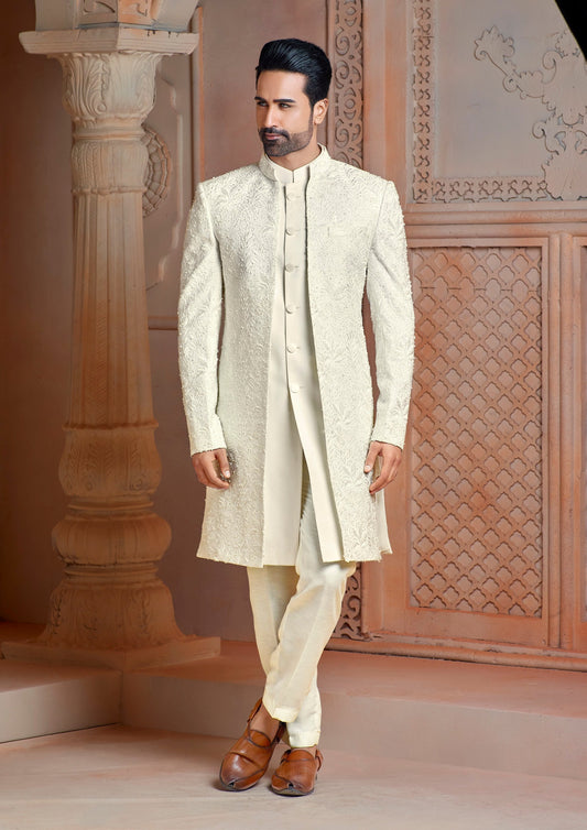 Cream beads work indo western