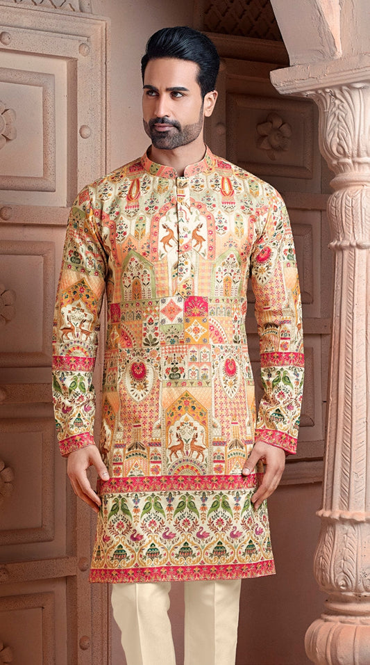 Multi colour Natural soft silk Daman kurta set with Vantara corded embroidery