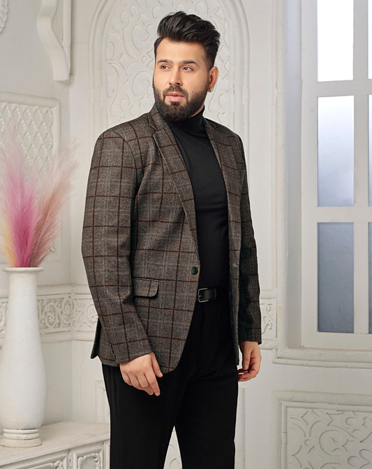 brown checks blazer