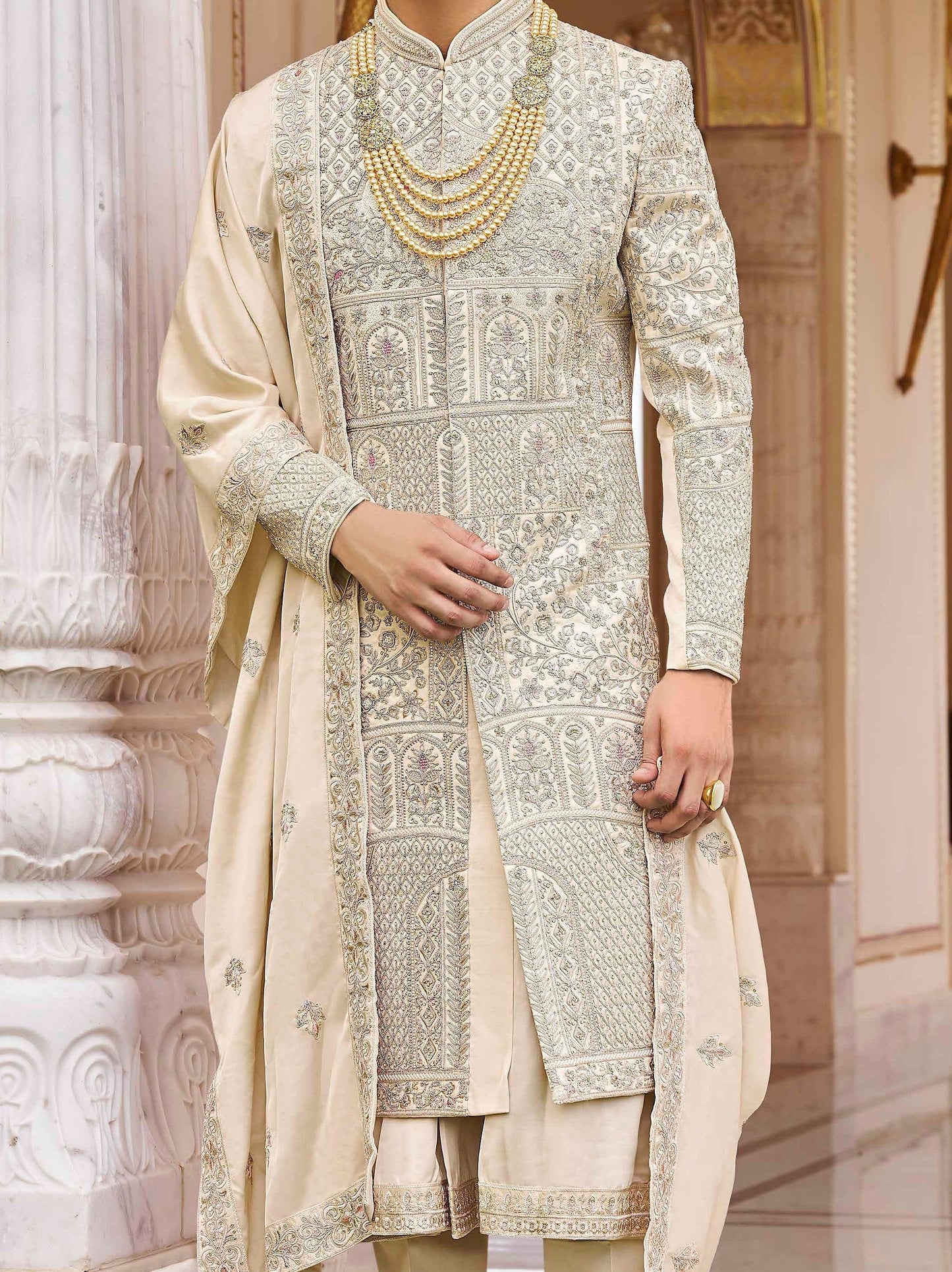 White / Tusser Sherwani
