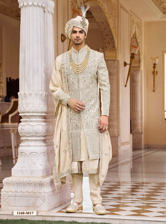 White / Tusser Sherwani
